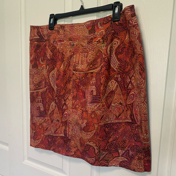 Chico’s Burnt Orange & Gold Abstract Print Mini Skirt XL - Picture 7 of 9